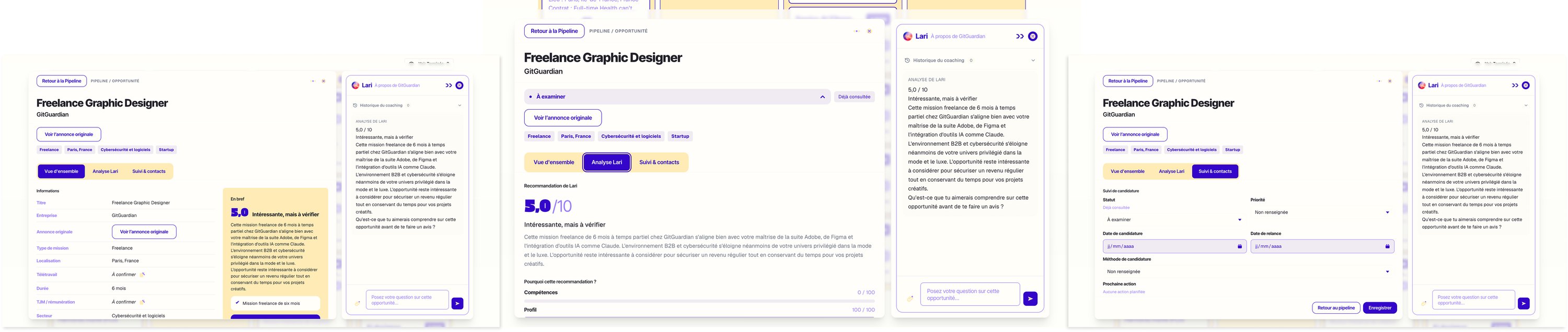 Lari — product screens sequence