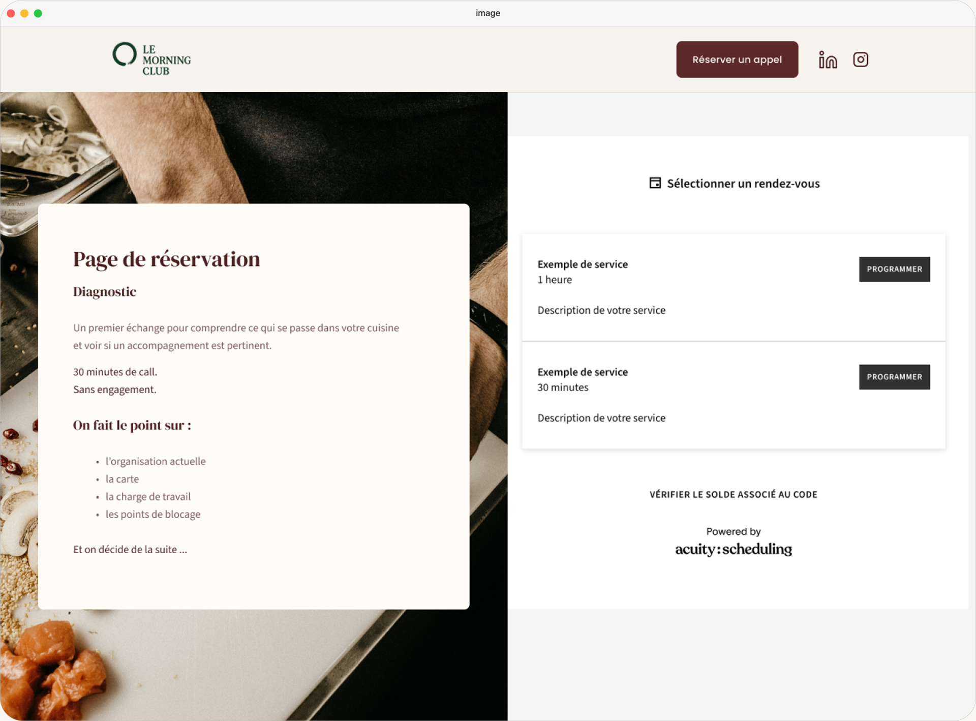 Le Morning Club — contact page detail